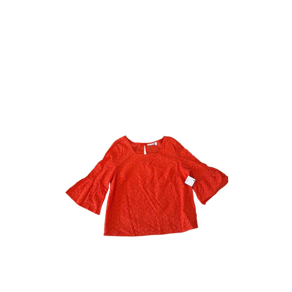 Halogen Orange Eyelet Cotton Bell Sleeve Top Square Neck XL Petite
